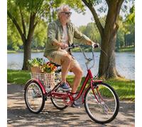 ZRLYbau Triciclo Adulto 24 Pulgadas 7 Velocidades Bicicleta 3 Ruedas con Cesta Trasera XL Marco Bajo Acero para Mayores Mujeres Compras Ejercicio Ocio Transporte Diario Red