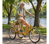 ZRLYbau Triciclo Adulto 24 Pulgadas 7 Velocidades Bicicleta 3 Ruedas con Cesta Trasera XL Marco Bajo Acero para Mayores Mujeres Compras Ejercicio Ocio Transporte Diario Yellow