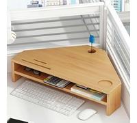 ZRQSMCX Soporte para Monitor de computadora, Soporte Triangular para Monitor, Estante de Esquina de Madera de 2 Niveles con Almacenamiento y portavasos, Soporte Elevado para moni