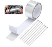 ZRUEWOT Banda Térmica para Escape - Protección Alta Temperatura para Auto y Moto, Cinta Aislante Autoadhesiva con 12 Bridas para Reparación de Escape