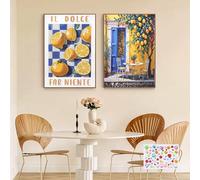 ZRUEWOT Cuadros cocina italiana 30×20 cm - Set de 2 pósteres de limones sin marco, decoración mediterránea para cocina y comedor, póster o cuadro con marco, decoración pared salón y dormitorio