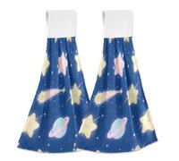 ZRWLUCKY Beautiful Star - Juego de 2 toallas de mano con bucle de botón, suaves y absorbentes