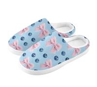 ZRWLUCKY Bow Blueberry Blue - Pantuflas de casa para hombre y mujer, con espuma viscoelástica, acogedoras, para dormitorio, multicolor, 13/14 UK Men/ 14/15.5 UK Women Wide