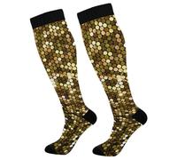 ZRWLUCKY Calcetines altos de compresión para mujer, con lentejuelas doradas, con purpurina dorada, calcetines deportivos suaves para correr y deportes, Lentejuelas de oro rosa con purpurina dorada,