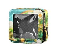ZRWLUCKY Clover and Cloud - Mini bolsa de maquillaje transparente para viajes, neceser de viaje de piel, organizador para volar, trébol y nube verde azulado