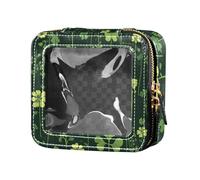 ZRWLUCKY Clover - Neceser de maquillaje transparente negro y verde con cremallera, organizador de maquillaje para viajes, trébol negro y verde, Trébol negro y verde