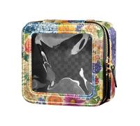 ZRWLUCKY Florals Zinnia Canna - Neceser pequeño de piel transparente para viajes, neceser de piel para viajes, diseño floral Zinnia Canna amarillo, Florals Zinnia Canna Yellow