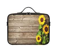ZRWLUCKY Girasoles de otoño en tablero de madera bolsa de cosméticos para mujeres bolsa de belleza de viaje bolsa de maquillaje bolsa de maquillaje mediana cartera para maquillaje de viaje para