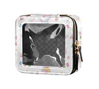 ZRWLUCKY Happy Animals Bolsa de inodoro/inodoro, cuero, con cremallera, transparente, blanco, feliz animal, blanco, Animales felices, blanco