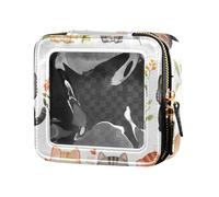 ZRWLUCKY Happy Cute Cat - Bolsa de maquillaje transparente blanca para bolso, neceser con cremallera, bolsas de cosméticos para mujer, diseño de gato lindo y feliz blanco, Happy Cute Cat White