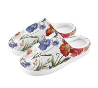 ZRWLUCKY Hermosas pantuflas blancas de lavanda para hombre y mujer, suaves, con espuma viscoelástica, lavables, mullidas, cálidas y acogedoras, para dormitorio