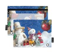 ZRWLUCKY Muñeco de nieve de Navidad esperando a Papá Noel, color azul, 3 anillos, estuche para lápices, 2 carpetas de archivos para examen de oficina, bolsa de papelería con cremallera
