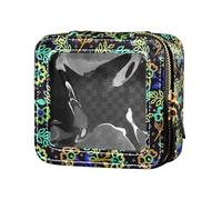 ZRWLUCKY Neceser de cuero transparente con flores de neón para organizador de maquillaje para volar, flores de neón, flores de neón, Flores de neón