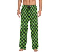 ZRWLUCKY Pantalones de pijama para hombre, ropa de dormir ligera con bolsillos para adultos, Patrón de cuadros diagonales verdes y negros, M