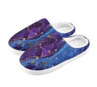 ZRWLUCKY Pantuflas de casa con diseño de mármol morado y azul con triángulos dorados, para hombre y mujer, con espuma viscoelástica, acogedoras, para dormitorio, Mármol morado y azul con triángulos