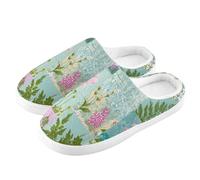 ZRWLUCKY Pantuflas de casa con patrón de primavera de retazos para hombre y mujer, con espuma viscoelástica, acogedoras, zapatos de dormitorio, Patrón de primavera de retazos, 9/10 UK Men/ 10/11 UK