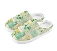 ZRWLUCKY Pantuflas de casa con patrón de primavera de retazos verdes para hombre y mujer, con espuma viscoelástica, acogedoras, zapatos de dormitorio, Patrón de primavera de patchwork, color verde, 13
