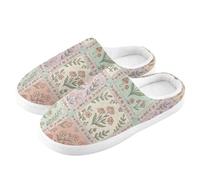 ZRWLUCKY Pantuflas de casa con patrones florales de retazos para hombre y mujer, con espuma viscoelástica, acogedoras, zapatos de dormitorio, Patrones florales de retazos, 7/8 UK Men/ 8/9 UK Women
