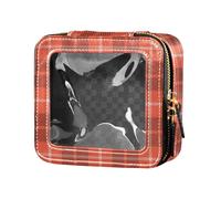 ZRWLUCKY Vivir Coral Tartán sin costuras patrón transparente bolsa de maquillaje bolsa de belleza bolso de cuero para las mujeres, vida coral tartán patrón sin costuras, patrón sin costuras de tartán