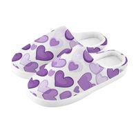 ZRWLUCKY White and Purple Heart - Zapatos de casa para hombre y mujer, con espuma viscoelástica, suaves, mullidas, cálidas y acogedoras, para el hogar y exteriores