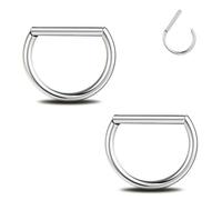 ZS 1 par de anillos de titanio G23 para pezón de 14 G, en forma de D, para mujeres y hombres, 14 mm, hipoalergénicos, de titanio, piercing de pezón, anillo de segmento con bisagras, 14G, 14mm, Titanio