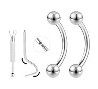 ZS 1 par de piercings rectos curvados de titanio de 16 G/18 G - Pequeños piercings para cejas, lengua, labio, pezón, rook, para mujeres y hombres, 6 mm/8 mm/10 mm/12 mm, 18g, Length:12mm, Titanio