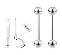 ZS 1 par de piercings rectos curvados de titanio de 16 G/18 G - Pequeños piercings para cejas, lengua, labio, pezón, rook, para mujeres y hombres, 6 mm/8 mm/10 mm/12 mm, 18g, Length:6mm, Titanio