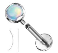 ZS 1 Pieza G23 Titanio Tragus Cartílago Piercing Helix Stud Pendientes para Mujer Hombre Piercing Oreja Labio Medusa Flatback16G (Blanco)