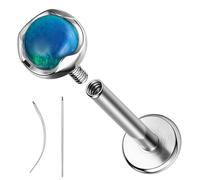 ZS 1 Pieza G23 Titanio Tragus Cartílago Piercing Helix Stud Pendientes para Mujer Hombre Piercing Oreja Labio Medusa Flatback16G (Azul)
