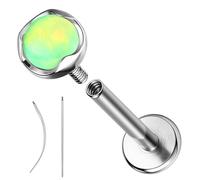 ZS 1 Pieza G23 Titanio Tragus Cartílago Piercing Helix Stud Pendientes para Mujer Hombre Piercing Oreja Labio Medusa Flatback16G (Verde)