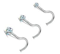 ZS 18K Oro Real 20G Nariz Anillo para Mujeres Hombres, 1.5mm 2mm 3mm CZ Diamante Simulado, Sólido 7mm Piercing Nariz Stud Joyas para el Cuerpo (Espiral,AB Blanco)