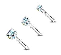 ZS 18K Oro Real 20G Nariz Anillo para Mujeres Hombres, 1.5mm 2mm 3mm CZ Diamante Simulado, Sólido 7mm Piercing Nariz Stud Joyas para el Cuerpo (Stud,AB Blanco)