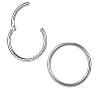 ZS 2 aretes de titanio ASTM F136 de 6/7/8/9/10/12/14 mm para cartílago, tragus, hélice, 20G, 18G, 16G, anillos de nariz, piercing para tabique y caracola, joyería, Inner diameter:10mm, Metal Acero