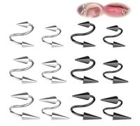 ZS 20G Spike Nariz Anillos Studs, 18G Acero Inoxidable Spike Stud Pendientes, 16G Septum Labio Anillos Cartílago Tragus Helix Piercing Para Mujeres Hombres (12Pcs 16g pendientes hélice)
