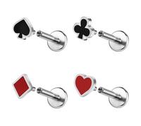 ZS 4 Piezas Roscado Interno Piercing Labret Acero Inoxidable Póker, 16G Joyería Monroe Medusa Oreja Trago Helix Plata Para Mujeres Hombres (8mm)