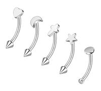 ZS 5 Piezas Anillos Cejas Acero Inoxidable, 16G Anillos Curvos Ombligo Barra Ombligo Hélice Daith Tragus Pendientes Punta Vertical Labret Piercing Labio Joyería (L:10mm)