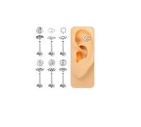 ZS 6 aretes de rosca interna de acero inoxidable para cartílago tragus, hélice, caracola, cartílago, 16G, Medusa, Labret, Labret Monroe, joyería de 6 mm, 8 mm, L:8mm, Acero inoxidable