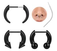 ZS Anillos de nariz falsos de inserción sin rosca, 8 mm y 10 mm, de acero inoxidable, sin estiramiento, para piercing de nariz de 16 G, anillos falsos para tabique para mujeres y hombres, Inner