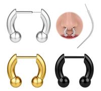 ZS Anillos de nariz falsos sin rosca, sin estiramiento, para piercing de nariz de 16 g, anillos de nariz pesados de acero inoxidable de 8 mm y 10 mm, anillos de tabique falsos para mujeres y hombres