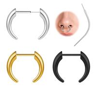 ZS Anillos de nariz falsos sin rosca, sin estiramiento, para piercing de nariz de 16 g, anillos de nariz pesados de acero inoxidable de 8 mm y 10 mm, anillos de tabique falsos para mujeres y hombres