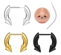 ZS Anillos de nariz falsos sin rosca, sin estiramiento, para piercing de nariz de 16 g, anillos de nariz pesados de acero inoxidable de 8 mm y 10 mm, anillos de tabique falsos para mujeres y hombres