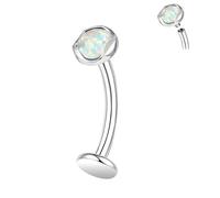 ZS ASTM F136 - Piercing para ombligo de titanio con piedras de ópalo de 14 g, 6/8/10/12/14 mm, rosca interna, barra larga para ombligo, piercing de ombligo con parte trasera plana, L:14mm, Ópalo