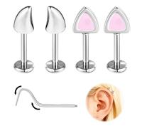 ZS Pendientes de hélice de demonio y gato, aretes de acero inoxidable de 16G, 6 mm/8 mm, 2 pares de orejas, tragus, hélice, caracola, joyería industrial con discos de silicona, L:6mm, Acero inoxidable