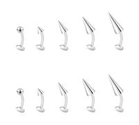 ZS Piercing de labio curvo de diablo de 18 g, acero inoxidable de 6/8/10/12 mm de largo, para ombligo, parte trasera plana, dientes de tigre, verticales, labret, labio, rook, ombligo, joyería, L:10mm,