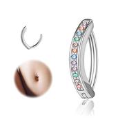 ZS Piercing para ombligo de plata de ley 925 con diamantes de imitación de 14 g para mujer, con remache curvo inverso, joyería corporal, Plata de ley