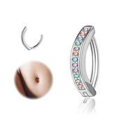 ZS Piercing para ombligo de plata de ley 925 con diamantes de imitación de 14 g para mujer, con remache curvo inverso, joyería corporal, Plata de ley