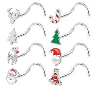 ZS Sacacorchos de nariz con diseño de Papá Noel, de acero inoxidable de 20 g, para árbol de Navidad, piercing de nariz en forma de L, para mujeres y hombres