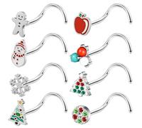 ZS Sacacorchos de nariz con diseño de Papá Noel, de acero inoxidable de 20 g, para árbol de Navidad, piercing de nariz en forma de L, para mujeres y hombres, Acero inoxidable, No es una piedra