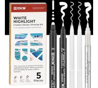ZSCM - 5 lápices acrílicos blancos para dibujar, bolígrafos de gel acrílico Fine Point, mate, para dibujar en papel negro, bocetos, ilustraciones, creación de tarjetas
