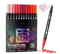 ZSCM Juego de 12 rotuladores de punta fina y punta de pincel para libros de colorear para adultos sin sangre, marcadores de color rojo vibrante para tarjetas de vacaciones, letras fuertes y llamativos